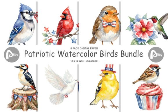 Artistic Flair: Unlocking Patriotic Watercolor Birds Digital Paper