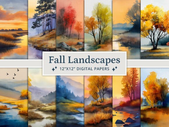 Capturing Autumn’s Charm: Watercolor Fall Landscape Digital Papers