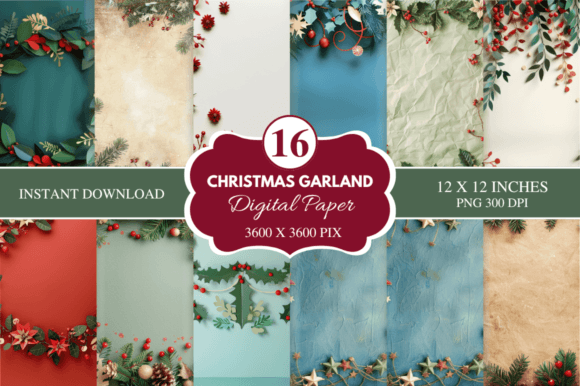 Christmas Garland Digital Paper: Festive Design Assets