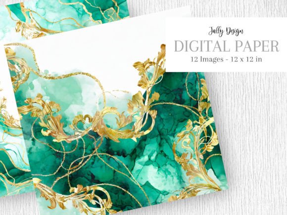 Luxury Green Alcohol Ink Baroque Art: A Modern Opulence