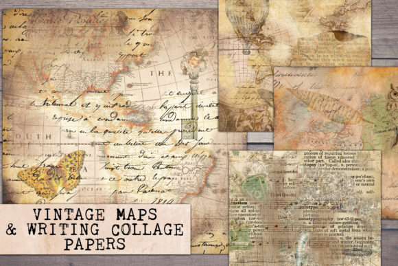 Maps and Old Writing Collage Papers: Vintage Design Assets