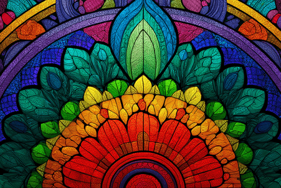 Rainbow Mandala Stained Glass Art: A Vibrant Design Asset