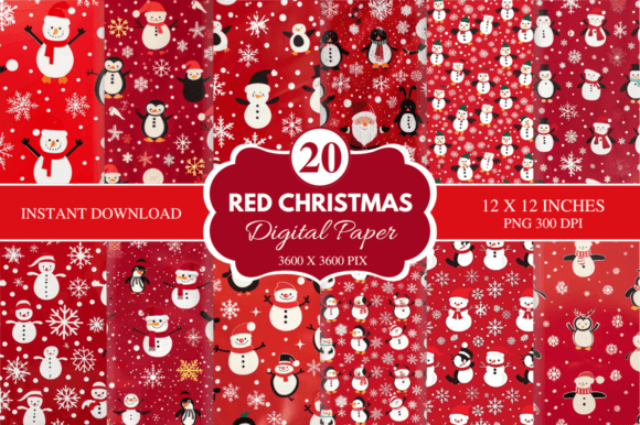Red Christmas Digital Paper Bundle: Classic Festive Design