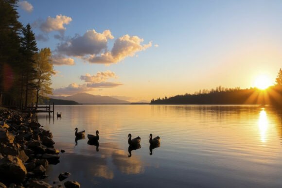 Transform Your Visuals: The Sunset Over Lake Background