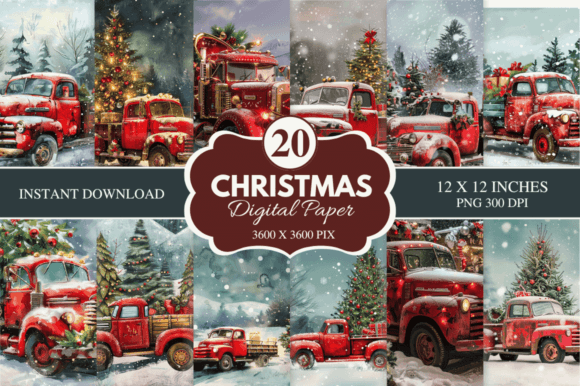 Unwrapping the Christmas Red Truck Digital Paper Bundle